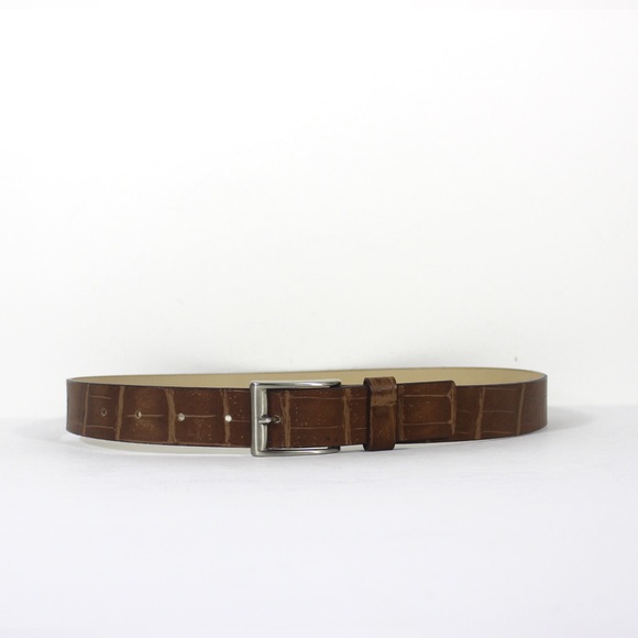 ARALDI Italian Leather Belt, Embossed Croc Natural Tan Leather Silver Buckle - Picture 3 of 8